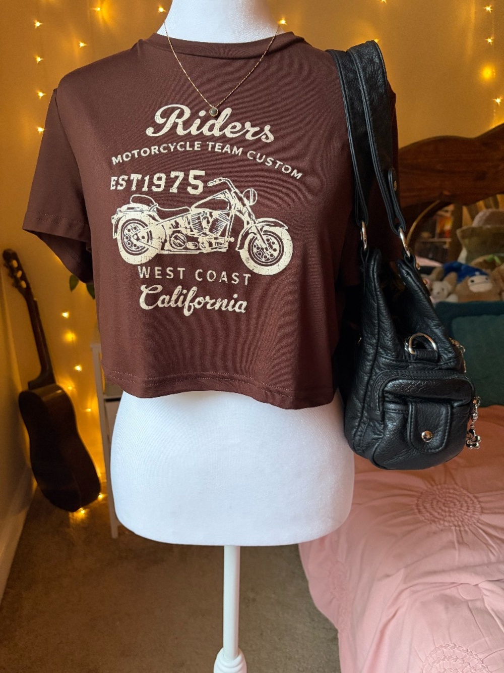 brown motorcycle cropped graphic tee